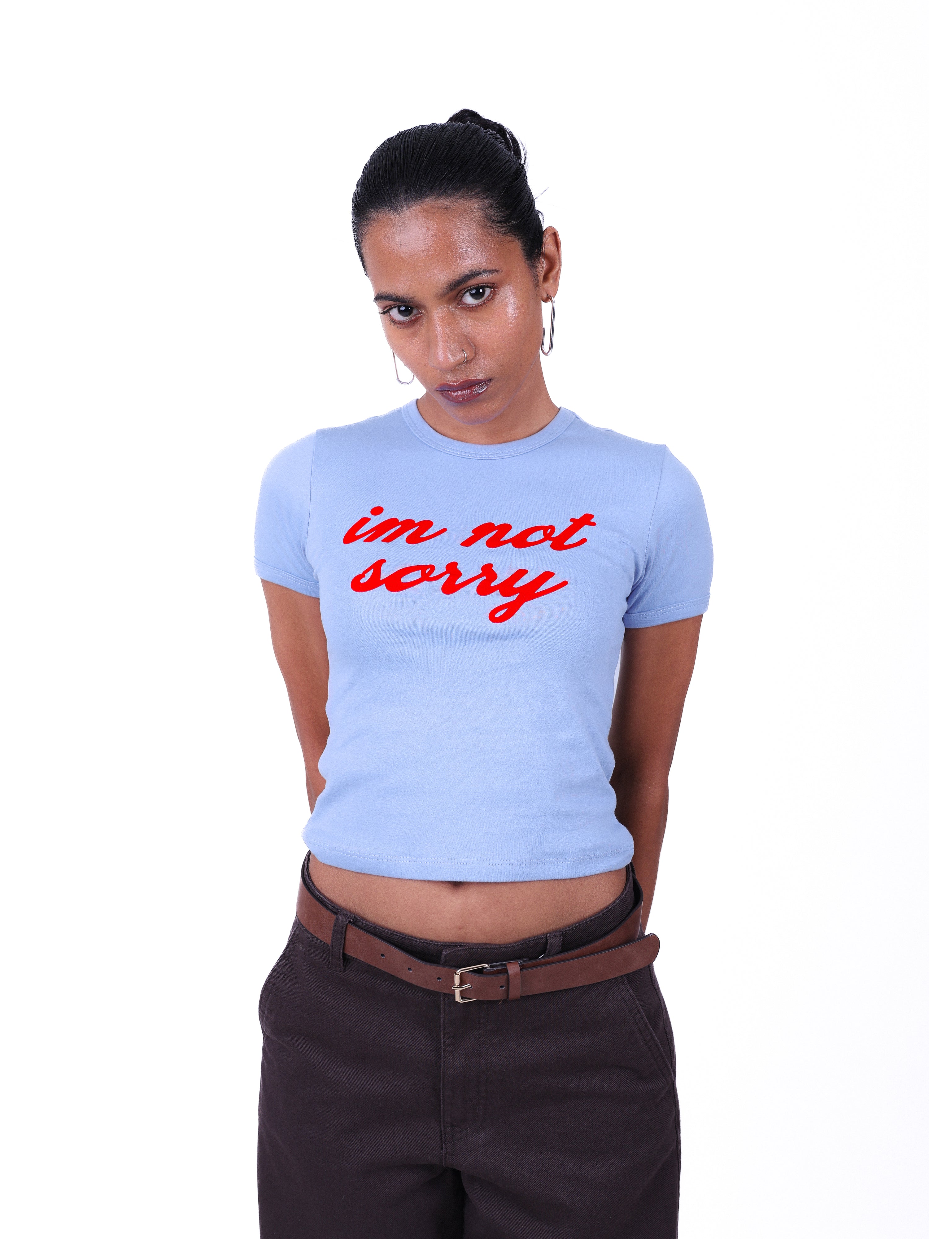 Not Sorry Fitted Tee Blue